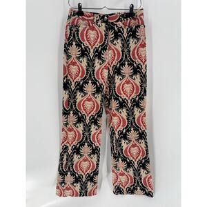 Etcetera Pants Womens 6 Black Red Printed Wide Leg High Rise Cotton Stretchy